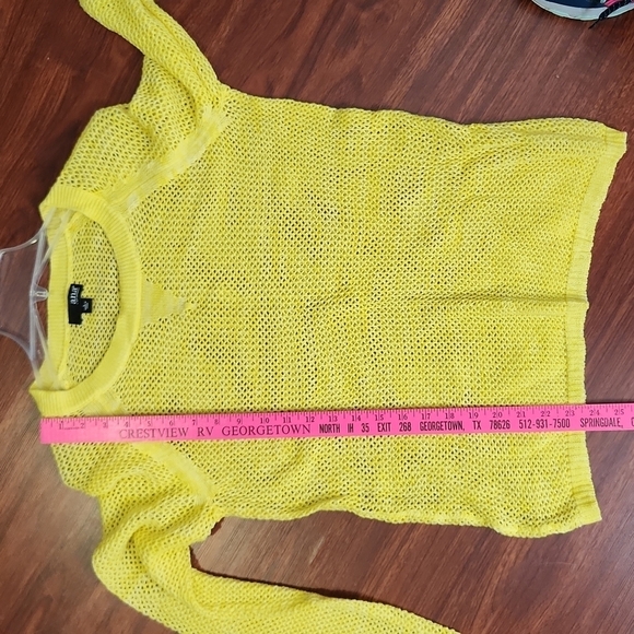 ANA Sweater Womens Size L Yellow Crochet Open Weave - Picture 7 of 8